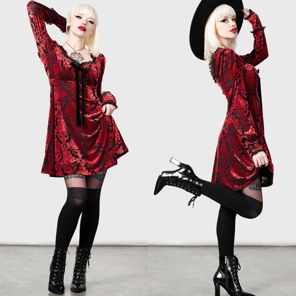 Killstar Red and Black Lace Mini Dress
